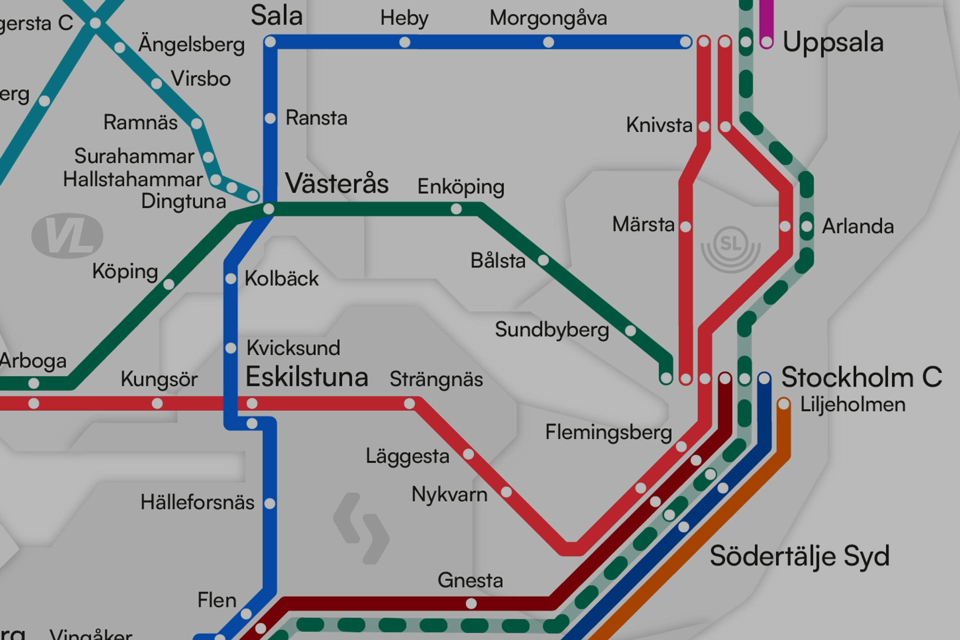 Närbild av linjekarta