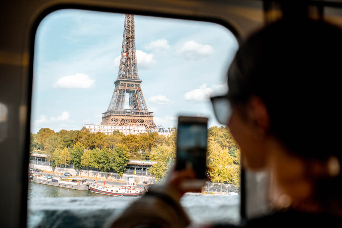 The eiffel tower photographed trough a train window